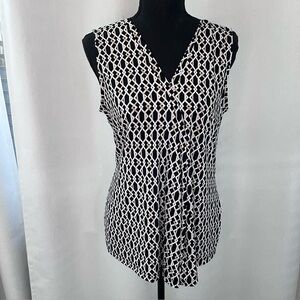 Dana Buchman Sleeveless VNeck Silky A Line Blouse Top Geometric Pattern Sz Small